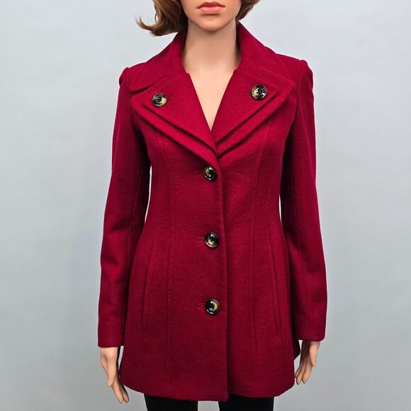 London Fog Peacoat Wool Blend Single-Breasted Women XXS 2XS Red Lined - Picture 3 of 12